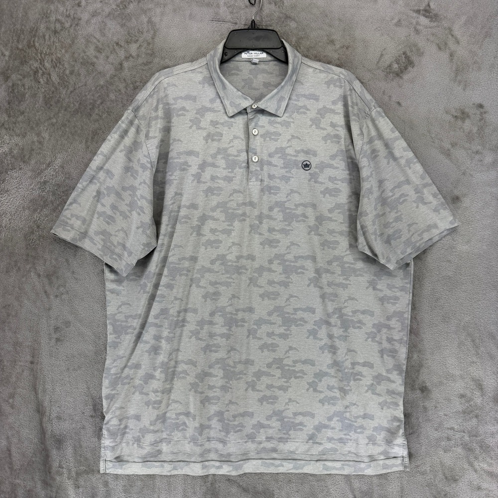 Peter Millar Polo Shirt Mens XL Gray Camo Summer Comfort MS21EK13S Performance